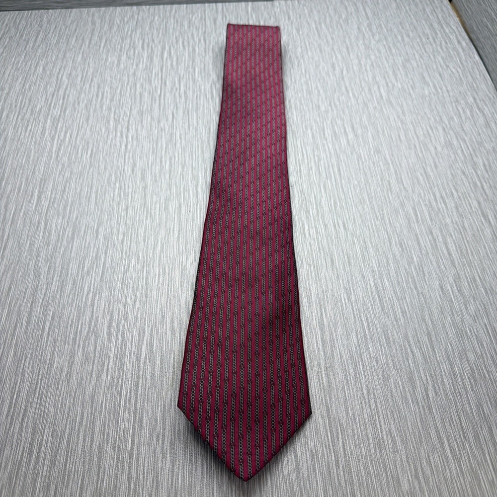 Stefano Ricci Silk Tie Chain Stripe Burgundy Made in Italy Luxury Mens